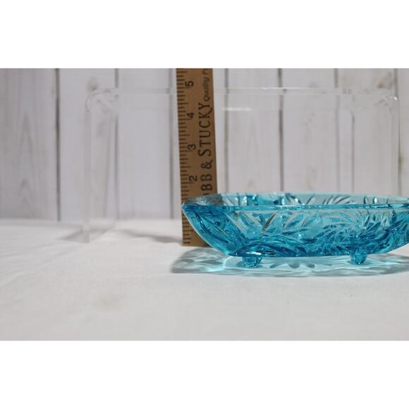 Vintage Hazel Atlas Aqua Blue Starburst Triangle Footed Ashtray Dish - Picture 5 of 6